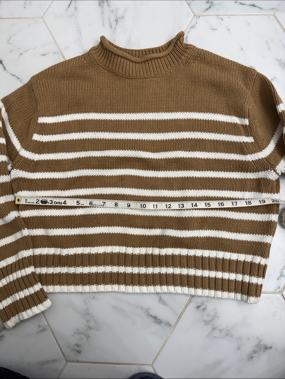 J. Crew Tan & White Striped Crewneck Sweater - Picture 3 of 4